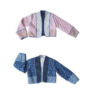 Reversible Quilted Jacket Womens M/L Pink-Blue Floral Paisley Whimsical Cottage